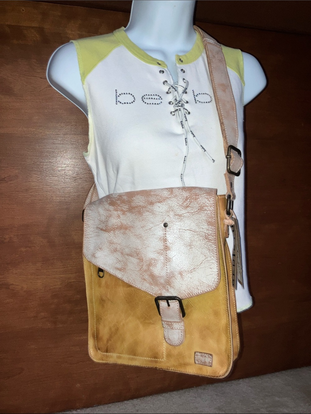 Neutral Two-Tone Crossbody Bag - Tan and Cream